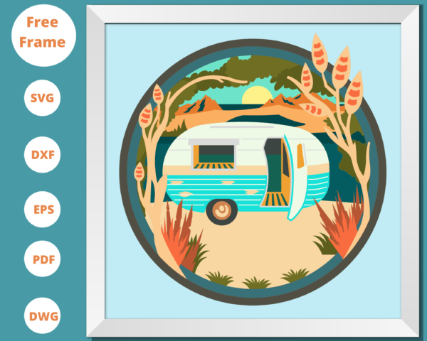 3D CAMPER Shadow Box SVG – Camper Beach Shadow Box Svg – Cricut Files